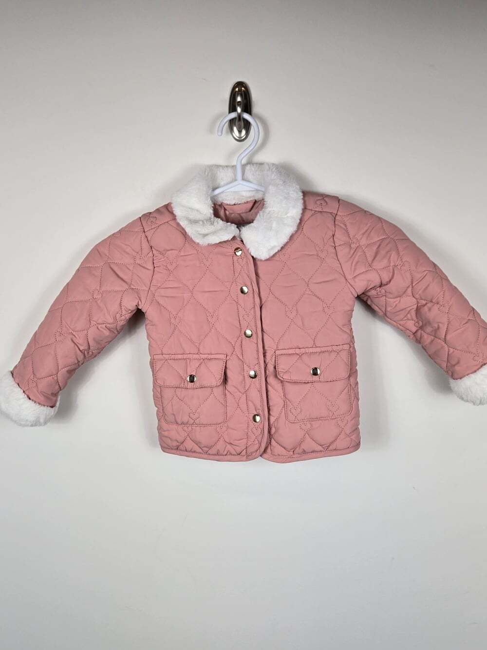Aspen Baby Girls Pink Quilted Worker Jacket 24M Faux Fur Collar Cottagecore - Picture 2 of 7